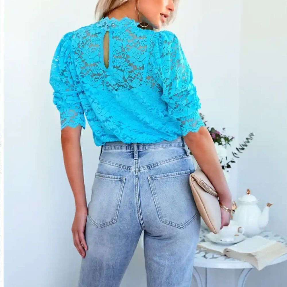 Sparks Will Fly aqua lace blouse XS New - Picture 3 of 3